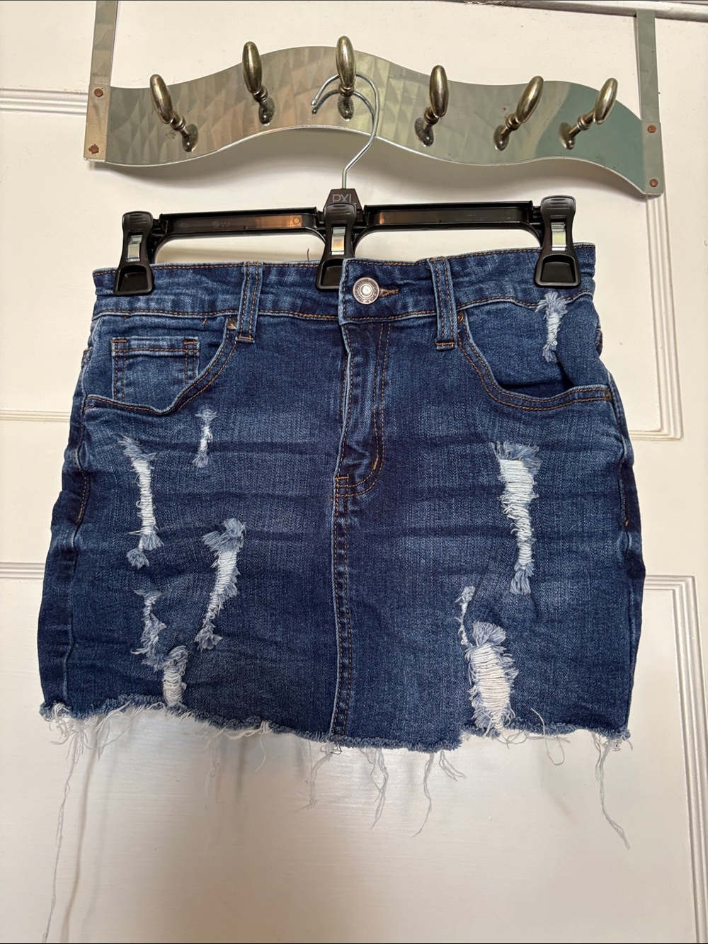 Wax Jeans Distressed Dark Blue Denim Mini Skirt  Size S